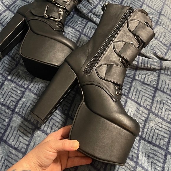 Demonia Black Buckle Platform Boots - Picture 8 of 16